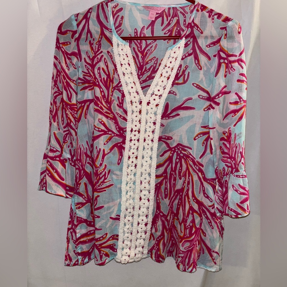 Lilly Pulitzer Luci Tunic Top Pink and Blue xxs
